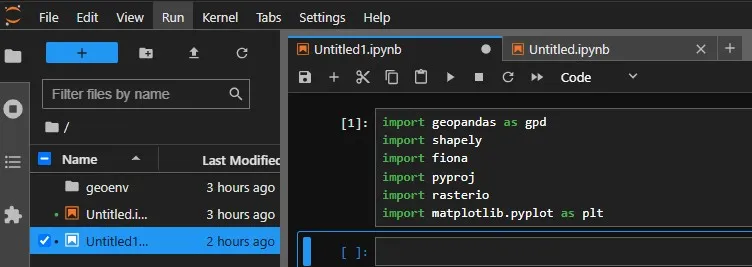 Importação de bibliotecas para geoprocessamento no Jupyter Notebook Instalando bibliotecas Python para geoprocessamento no WSL